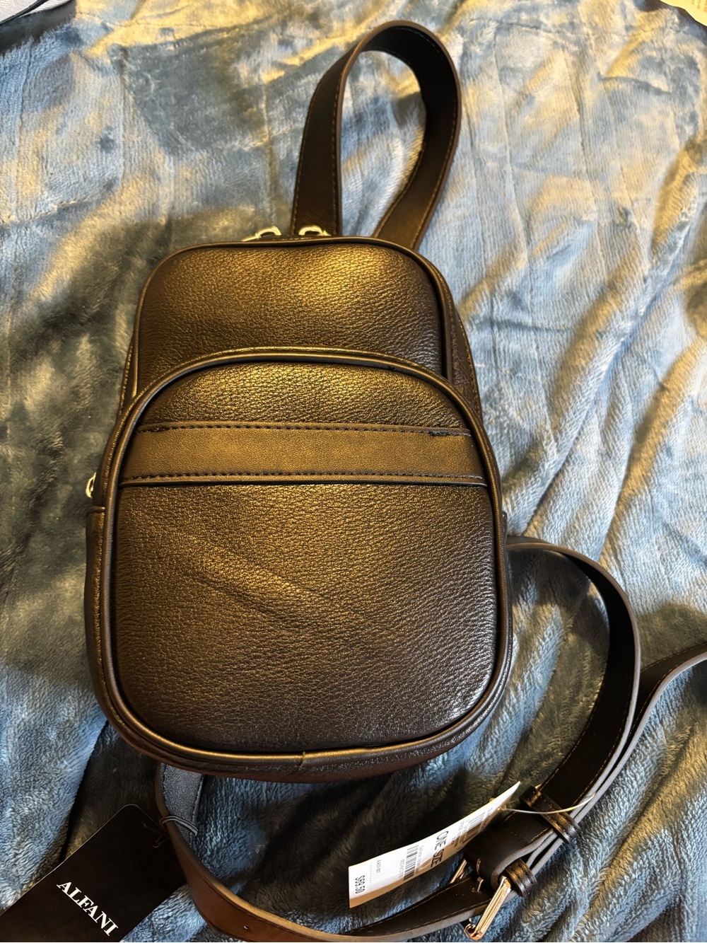 Alfani Brown Pebble Leather Sling Belt Bag